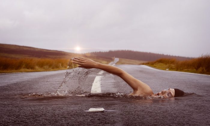 swimmer in the road